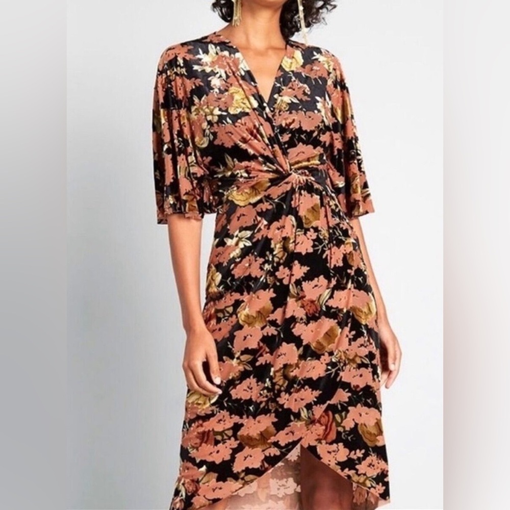 Modcloth Floral Wrap Mini Dress - Black, Gold and Pink